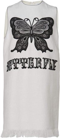 Butterfly Embroidered Fringed Mini Dress