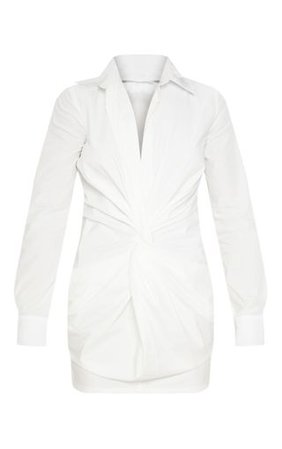 White Plunge Knot Detail Shirt Dress | PrettyLittleThing