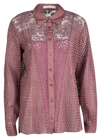 Chloé Pink L Dusty Rose Floral and Eyelet Lace Long Sleeve Shirt Blouse Size 12 (L) - Tradesy