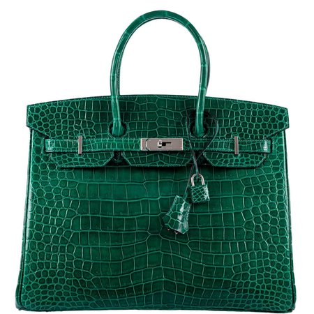 Hermes, Birkin 35 Bag Vert Emerald Porosus Crocodile Palladium Hardware