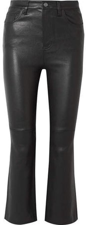 The Kick Cropped Leather Flared Pants - Black