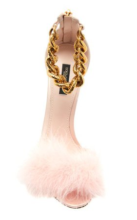Dolce & Gabbana Feather-Trimmed Satin Sandals