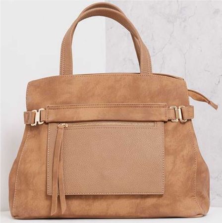 pretty little thing daigan camel pocket tote day bag