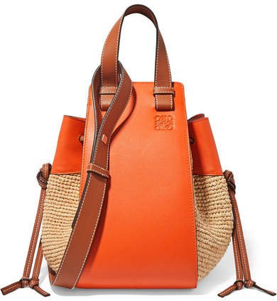 Paula's Ibiza Hammock Medium Leather-trimmed Raffia Shoulder Bag - Orange