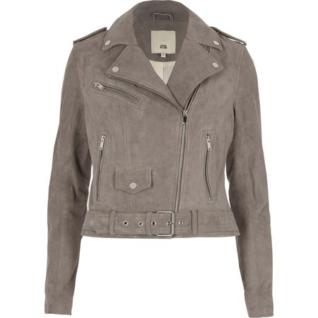 Grey suede belted biker jacket - Jackets - Coats & Jackets - women