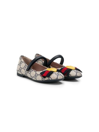 Shop blue Gucci Kids heart detail monogram ballerinas with Express Delivery - Farfetch