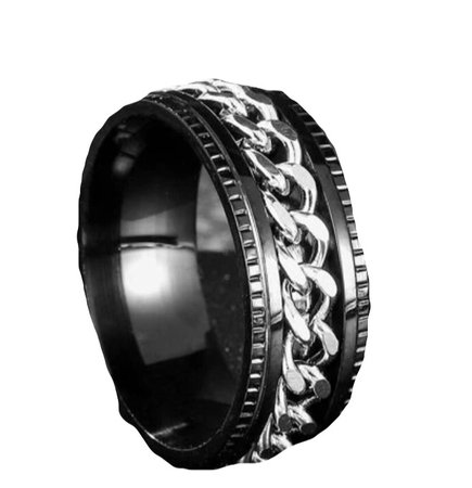 black chain leather ring