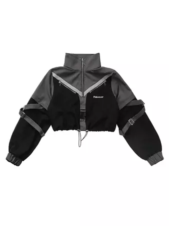 Black and Gray Techwear Short Pullover Jacket