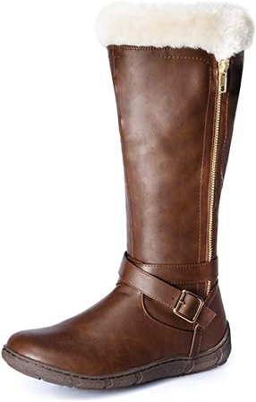 Amazon.com: PENNYSUE Women's Lady Winter Faux Fur Lined Snow Knee High Boots Wide Calf Brown Leather Size 7.5: Shoes