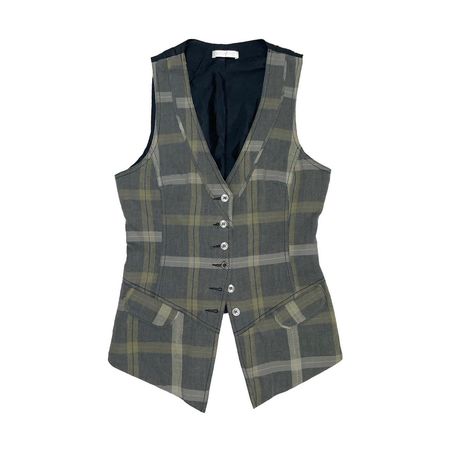 green and gray checkered waistcoat vest top