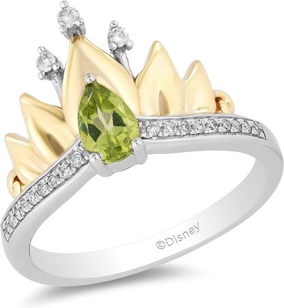 Amazon.com: Enchanted Disney Fine Jewelry Sterling Silver and 10K Yellow Gold 1/10 Cttw Diamonds and Peridot Tiana Water Lily Tiara Ring: Clothing, Shoes & Jewelry
