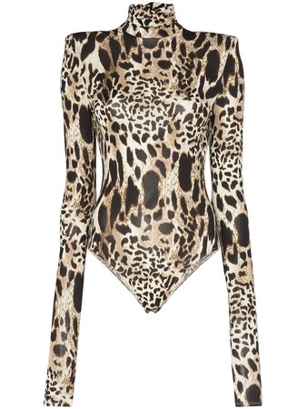Brown Alexandre Vauthier High-Neck Leopard-Print Bodysuit | Farfetch.com