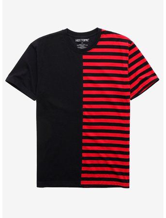 Red & Black Stripe Split T-Shirt