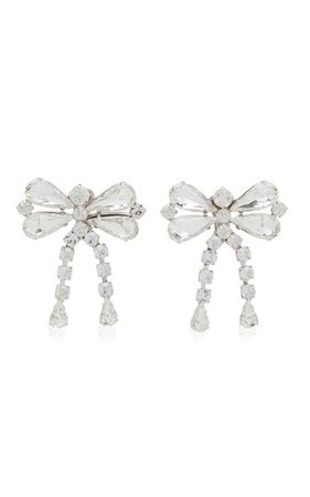 Crystal-Embellished Silver-Tone Bow Earrings By Alessandra Rich | Moda Operandi