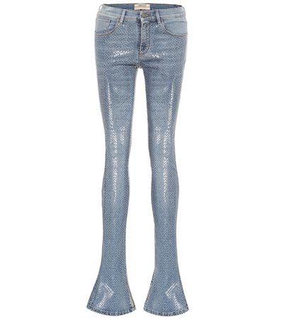 Coated mid-rise skinny flare jeans
