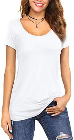 Amazon.com: Amoretu Women Scoop Neck Tee Tops Short Sleeve Shirts for Summer(X-Large,White) : Clothing, Shoes & Jewelry