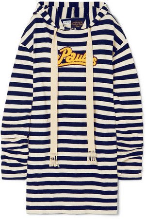 Paula's Ibiza Hooded Appliquéd Striped Jersey Dress - Navy