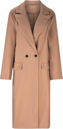 Amazon.com: Long Trench Coat for Women Soft Wool Lapel Double Breasted Pea Coat Casual Business Solid Outwear Winter Fall Essentials : Clothing, Shoes & Jewelry