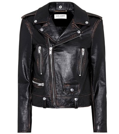Printed leather biker jacket