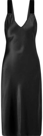 The Miki Velvet-trimmed Silk-charmeuse Dress - Black