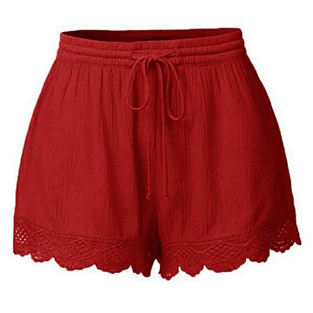Panfinggin Womens Summer Casual Drawstring Elastic Waist Comfy Pure Color Shorts with Pockets | Amazon.com