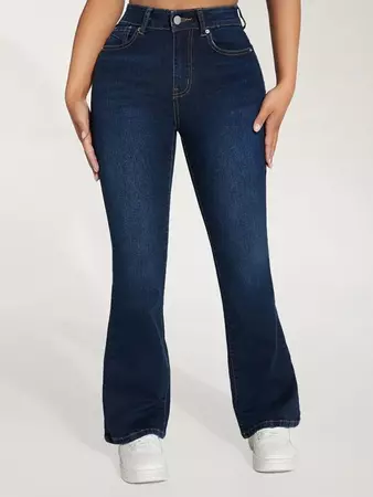 SHEIN PETITE High Waist Bleach Wash Flare Leg Jeans | SHEIN USA
