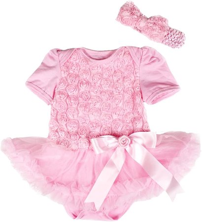 Amazon.com: Light Pink Romantic Floral Rosettes Cotton Bodysuit Tutu Baby Dress Nb-18m (0-6month): Clothing