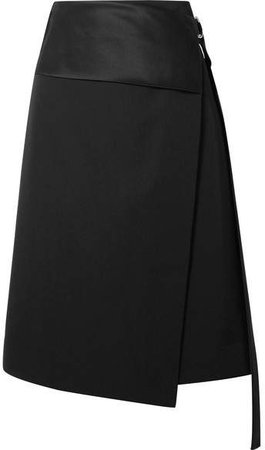 Satin-paneled Wool-twill Wrap Skirt - Black