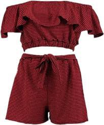 red jump suit two piece