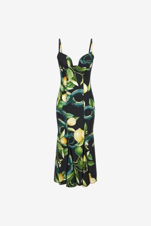 Dress with shoulder straps and Lemon print | Black | Women | Roberto Cavalli US