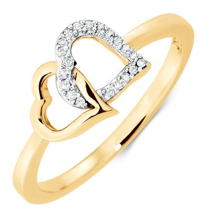 Heart Ring with Diamonds in 10kt Yellow Gold