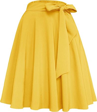 Amazon.com: Afibi Womens Vintage High Waist A-Line Skater Skirt Flared Midi Skirt with Pockets (X-Large, Yellow) : Clothing, Shoes & Jewelry
