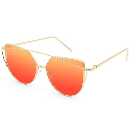 Amazon.com: Livhò Sunglasses for Women, Cat Eye Transparent Flat Lenses Metal Frame Sunglasses UV400 (Golden Orange Red): Gateway