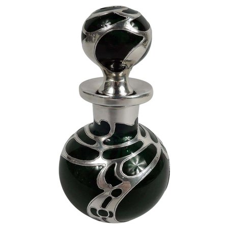 Antique Gorham Art Nouveau Green Silver Overlay Perfume For Sale at 1stDibs