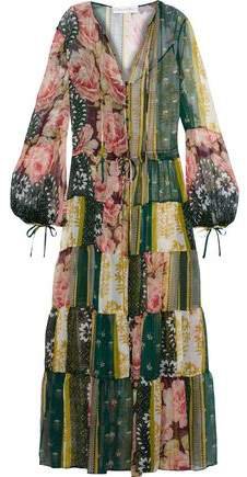 Gathered Printed Silk-chiffon Maxi Dress