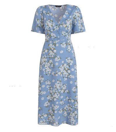 Pale Blue Floral Midi Tea Dress | New Look