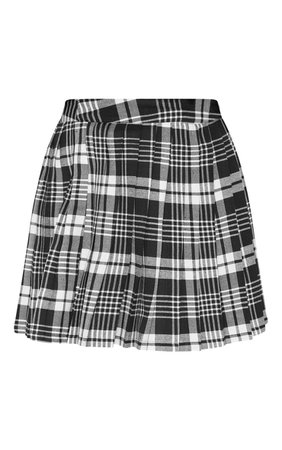 Black Woven Check Pleated Tennis Skirt | PrettyLittleThing