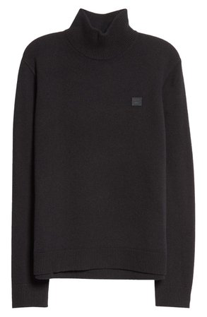 Acne Studios Kurtle Turtleneck Face Patch Wool Sweater | black