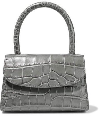 Mini Croc-effect Leather Tote - Gray