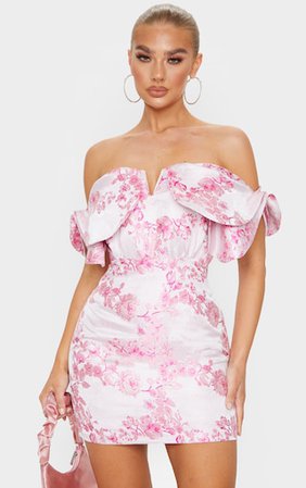 Pink V Bar Jacquard Bodycon Dress | Dresses | PrettyLittleThing