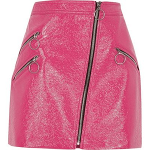 Womens Pink vinyl hoop zip mini skirt for $34.00 available on URSTYLE.com