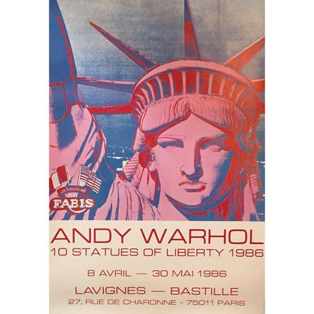 1986 Original French Exhibition Poster, 10 Statues (Lady Liberty), Andy Warhol | Chairish