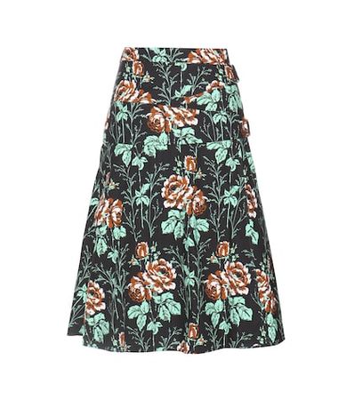 Floral-printed cotton wrap skirt