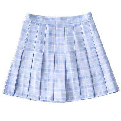 blue white check pleated skirt