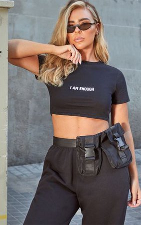 Black I Am Enough Slogan Crop T-Shirt | Tops | PrettyLittleThing