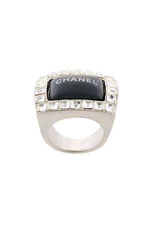 Chanel Chanel Pre-Owned, rhinestone embellished logo ring