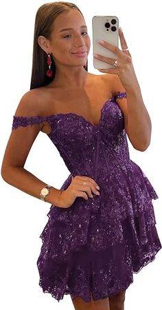 Amazon.com: Tiered Lace Homecoming Dresses for Teens 2023 Sparkly Sequin Corset Short Prom Dress for Women : Clothing, Shoes & Jewelry
