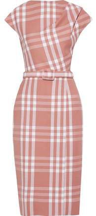 Belted Checked Wool-blend Jacquard Dress