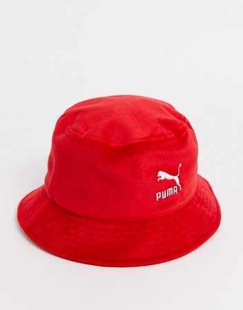 Puma velour bucket hat in red | ASOS