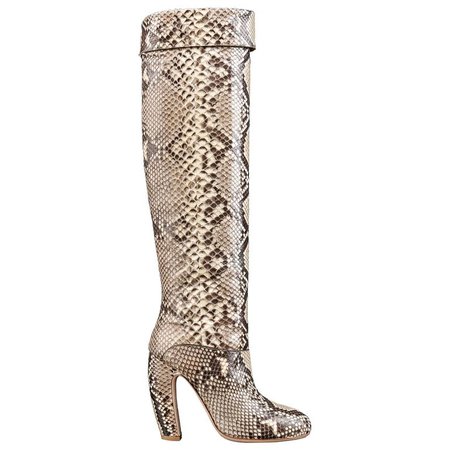 MIU MIU PRADA "ROCCIA" Genuine Python Snakeskin Knee High Heeled Boots Size 36 For Sale at 1stdibs